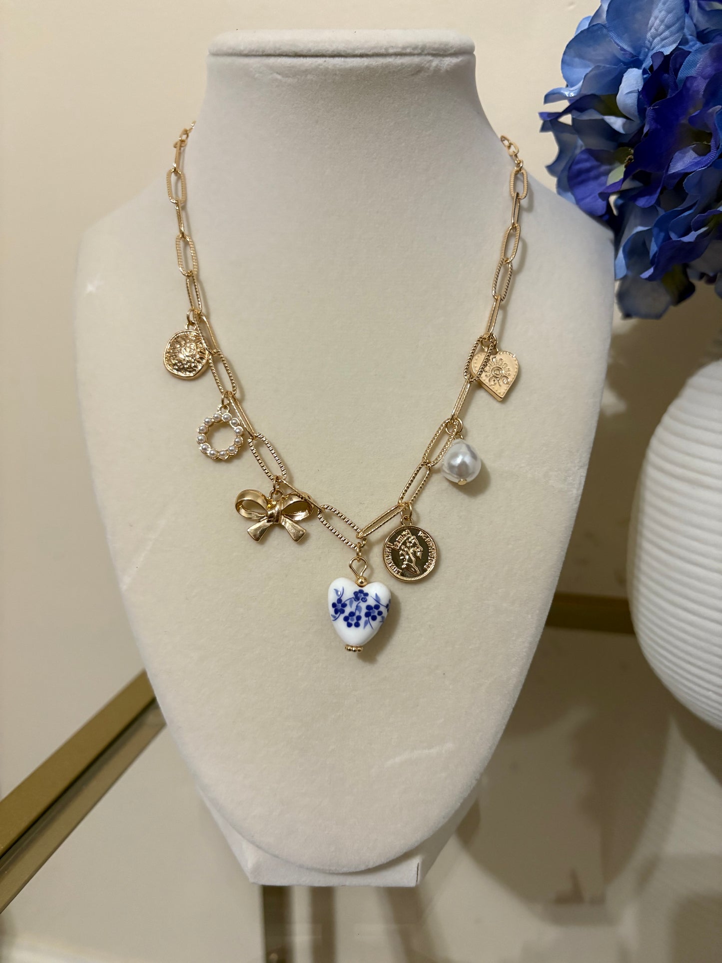 Floral Blue Charm Necklace