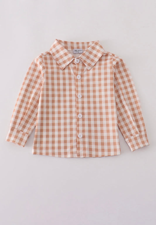 Orange Gingham Button Down- Boy