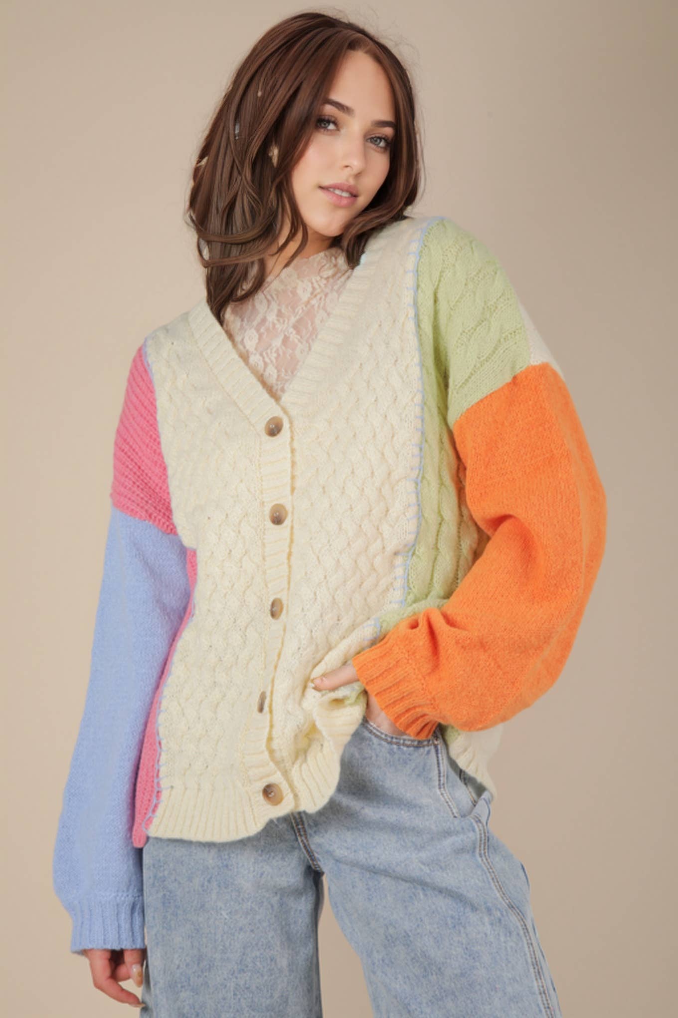 V-Neck Color Block Sweater
