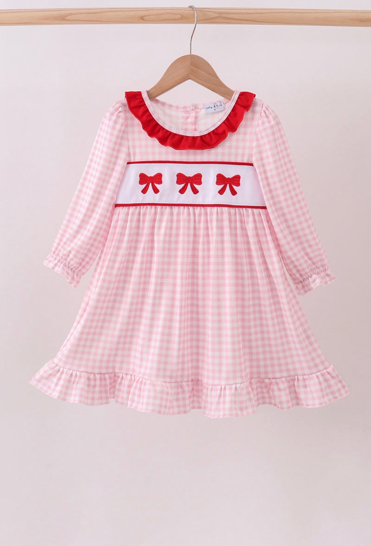 Pink Embroidered Gingham Dress