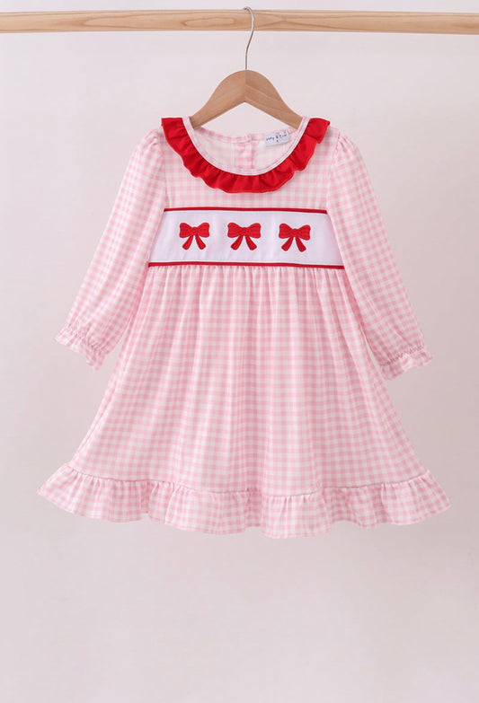 Pink Embroidered Gingham Dress
