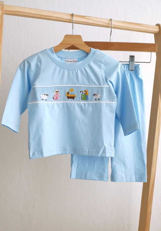 Blue Nativity Hand Smocked Set