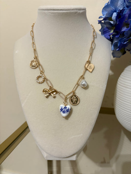 Floral Blue Charm Necklace