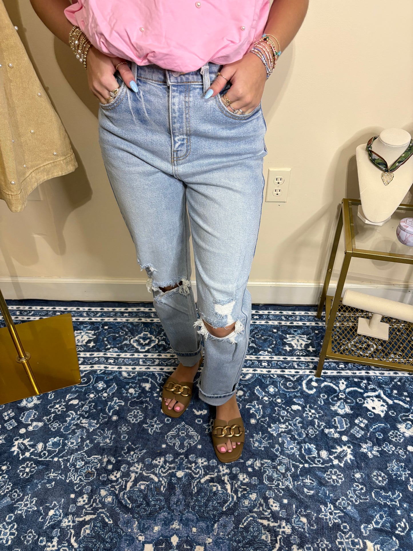 Distressed High Rise Denim Jeans