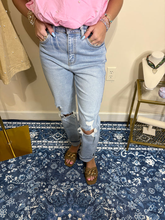 Distressed High Rise Denim Jeans