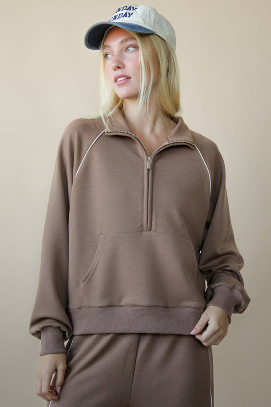 Half Zip Mocha Top